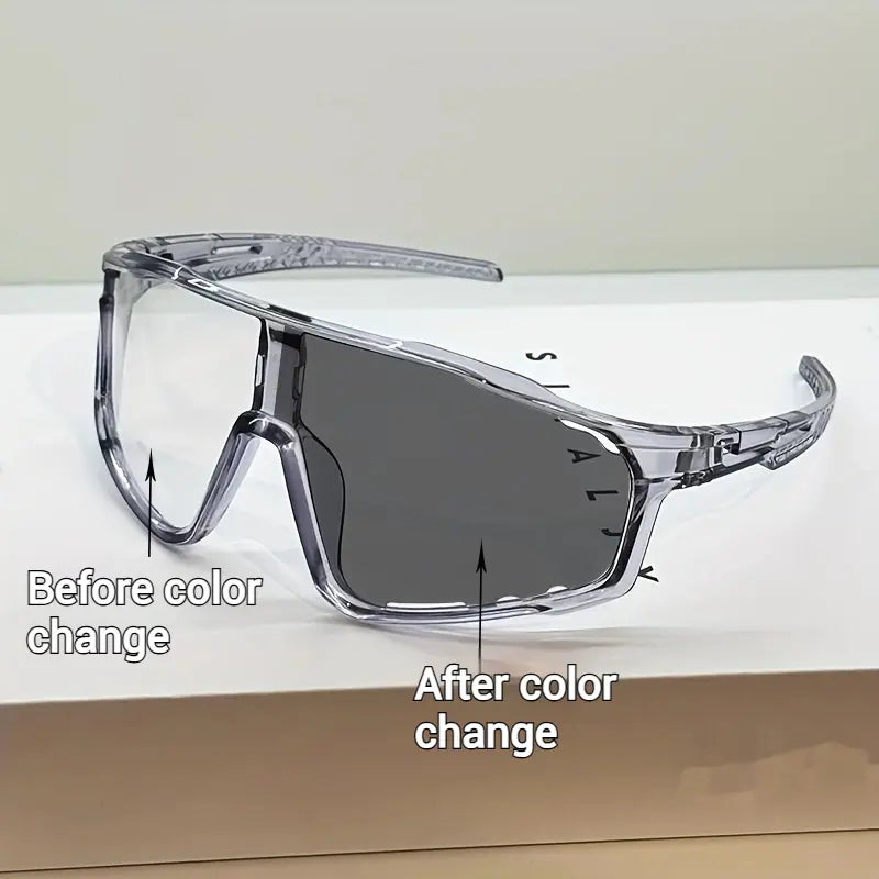 New Arrival: Uv-Protective Sunglasses for Hiking & Cycling — Windproof, Changes Color in Response to UV Intensity; the Stronger the UV Light, the Deeper the Color Change.Sand-Resistant Sports Eyewear with Versatile, Stylish Photochromic Lenses